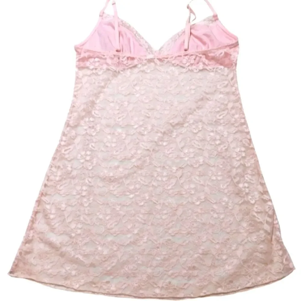 Nightie Chemise Slip Dress Lace Stretchy Babydoll Coquette Pink Dainty Feminine